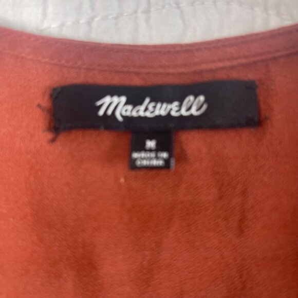 Madewell Rust 3/4 Sleeve 100% Silk Wrap Blouse V-Neck Tie Waist Detail SZ M - Picture 7 of 12